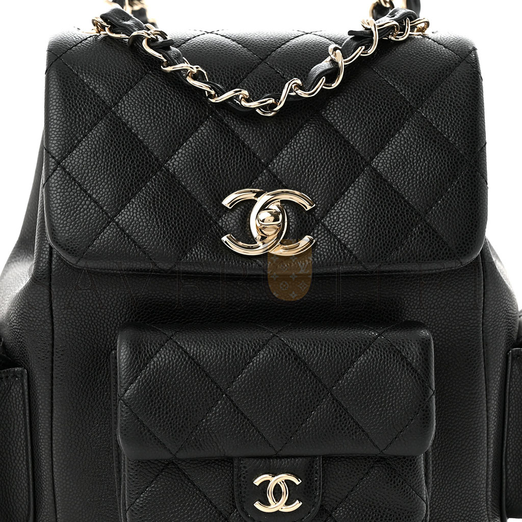 CHANEL MASTER SHINY CAVIAR QUILTED SMALL POCKETS DRAWSTRING BACKPACK BLACK (21.5*19.5*12cm)